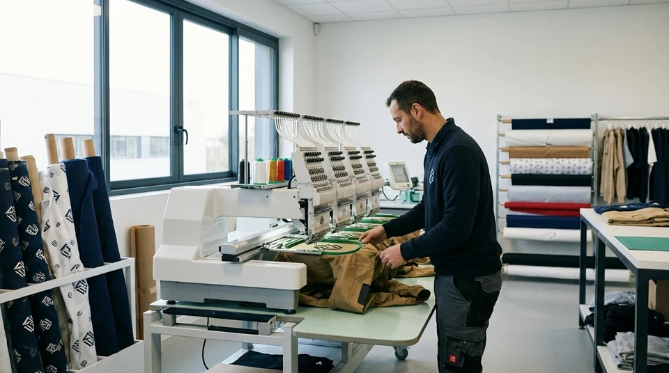 Trois hommes en position debout portent des sweats à capuche blancs, présentant différents angles de vue dans un studio photo sur fond gris neutre